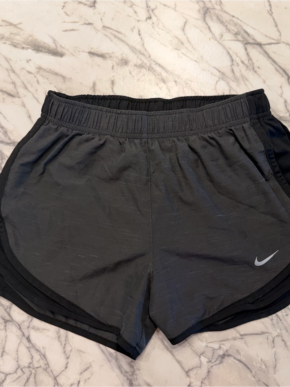 Nike Women's Charcoal Gray Athletic Shorts with Swoosh